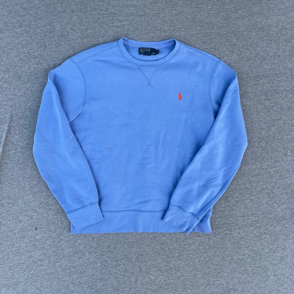 Vintage Y2K Polo Ralph Lauren Sweatshirt Mens L Blue Orange Pony Logo Crewneck